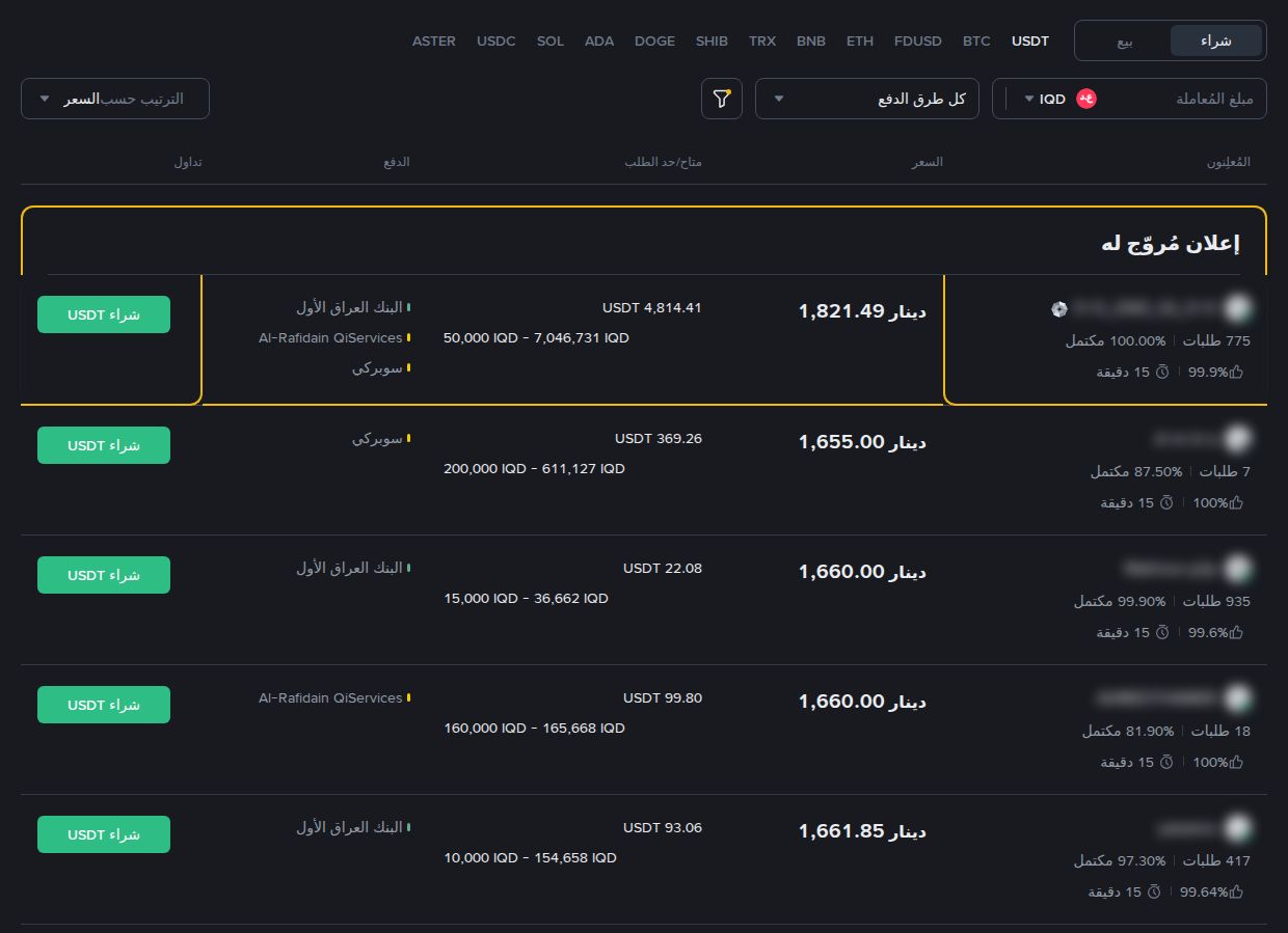 P2P بينانس بالدينار العراقي