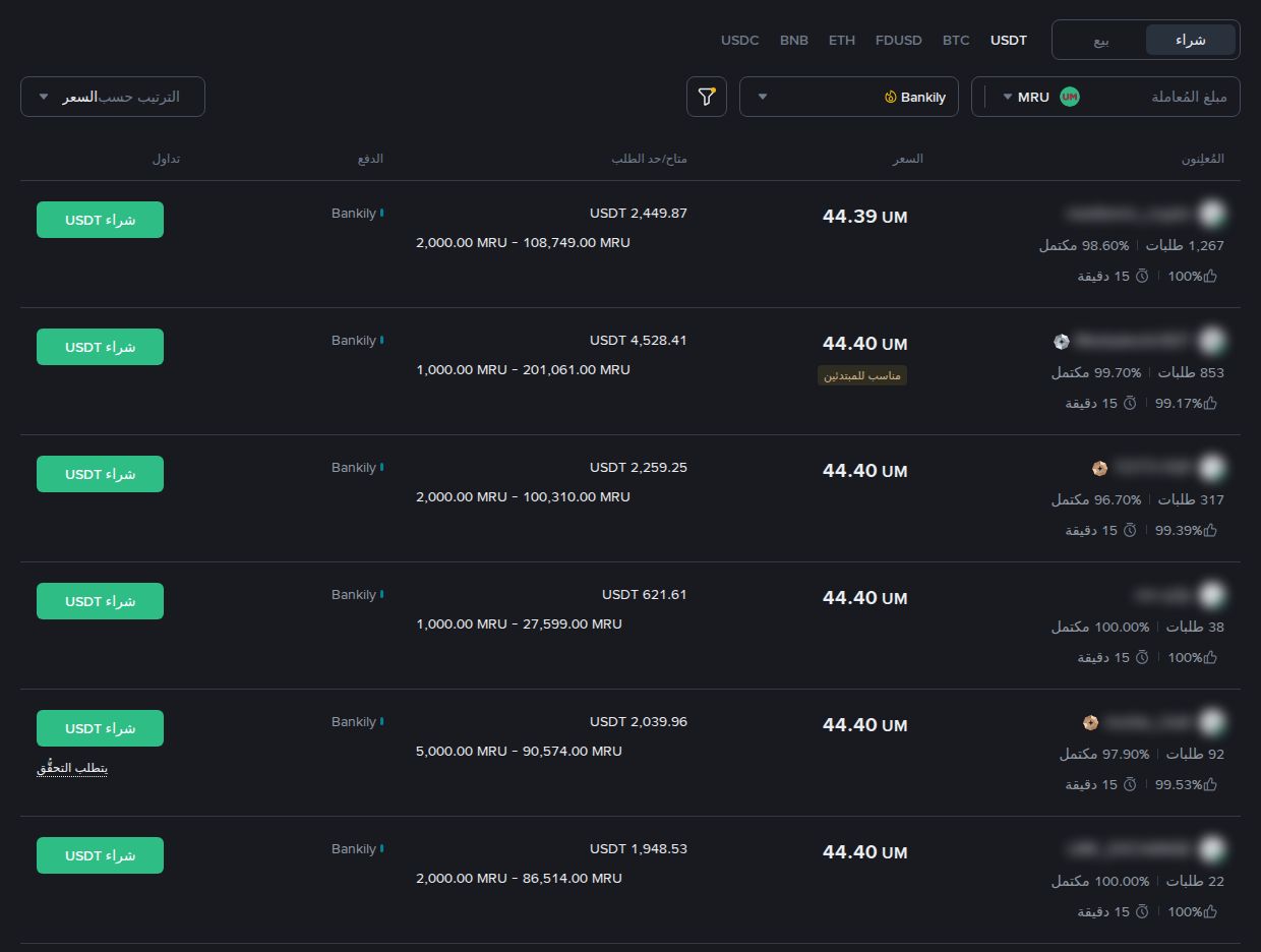 P2P بينانس بالأوقية مع Bankily
