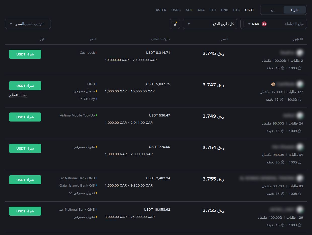P2P بينانس بالريال القطري