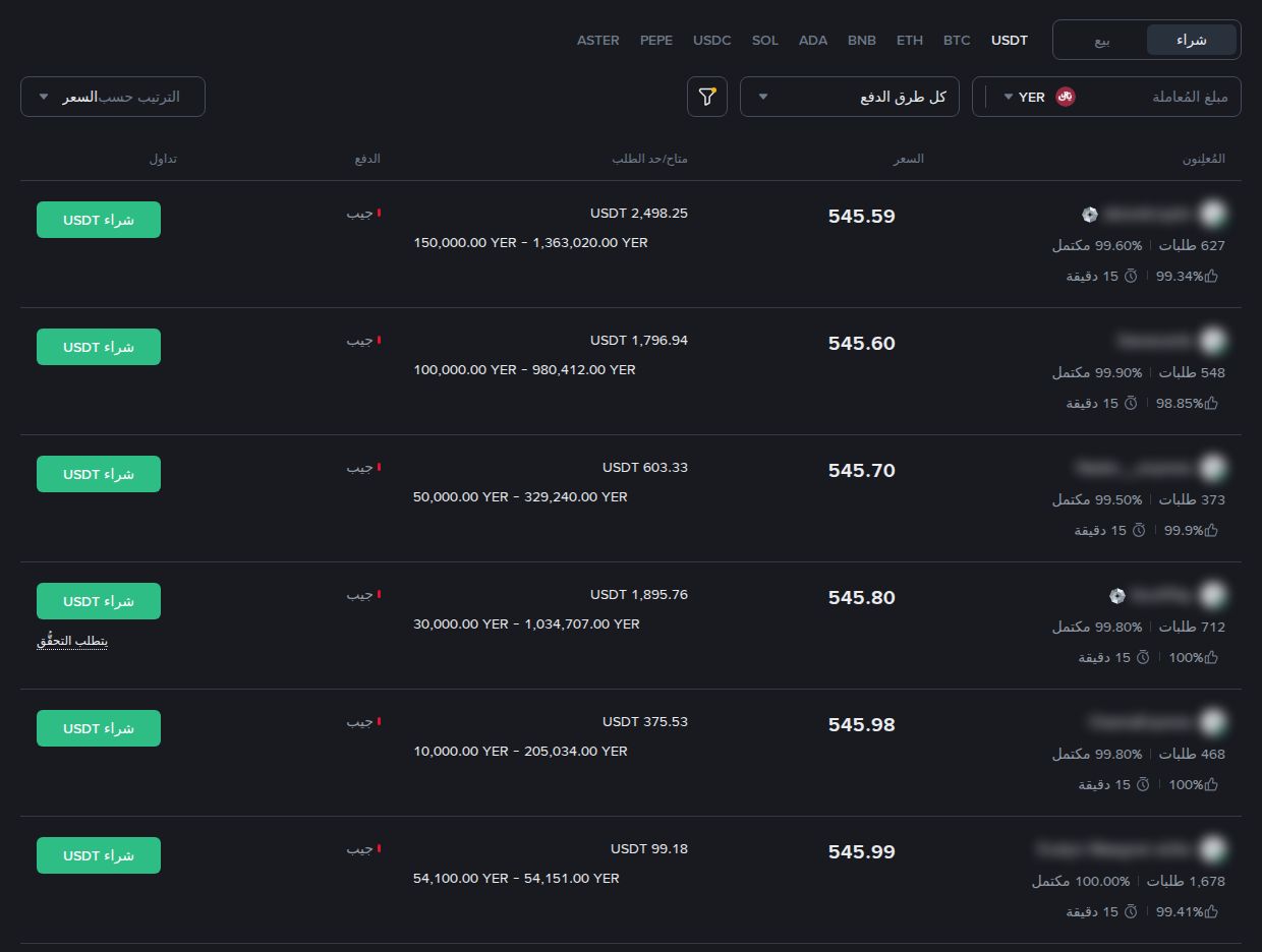 P2P بينانس بالريال اليمني