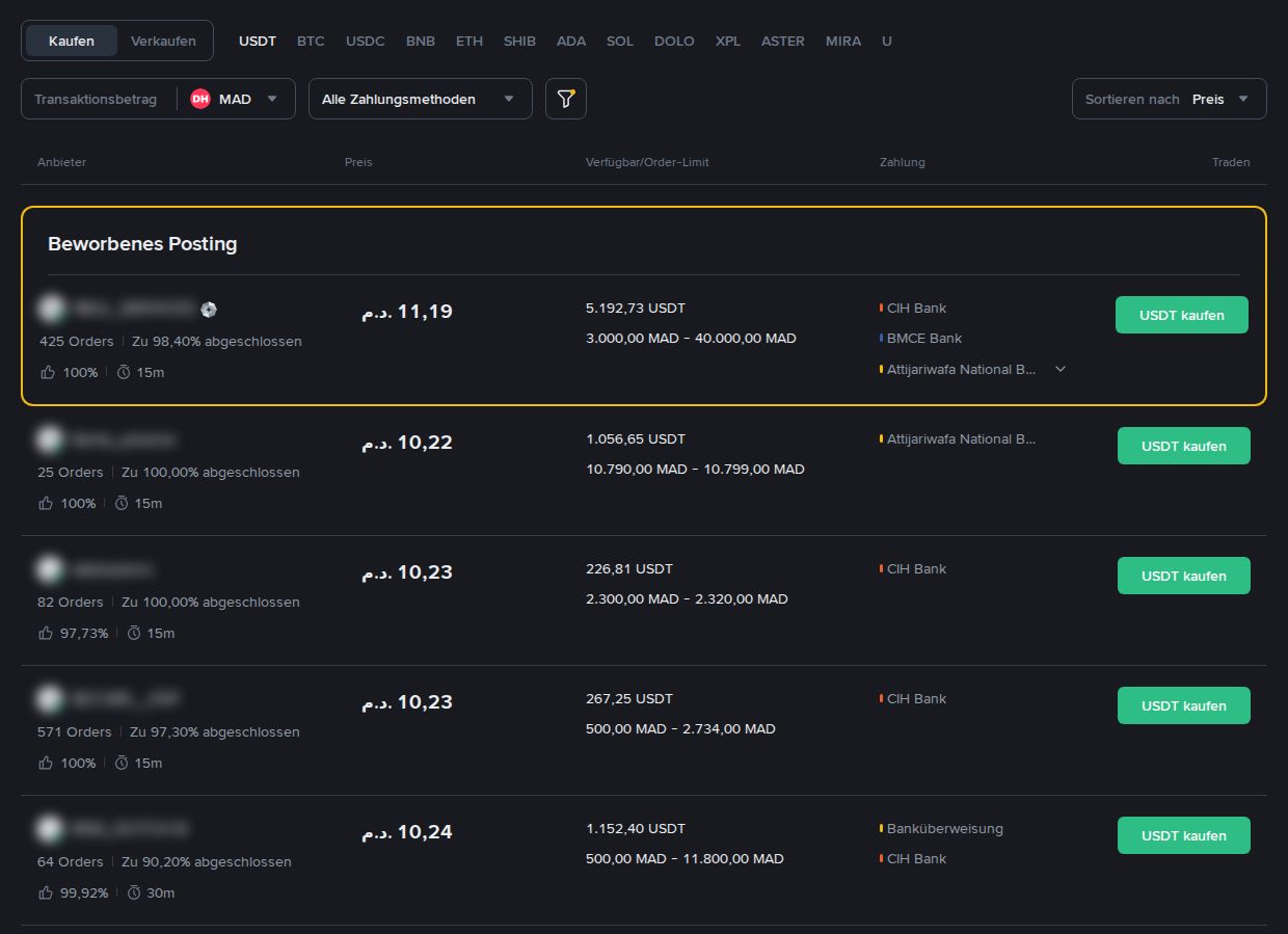 Binance P2P in marokkanischem Dirham