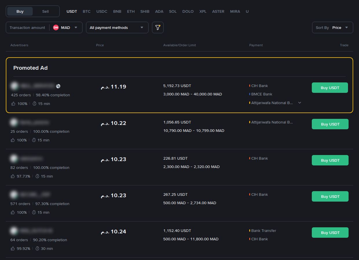 Binance P2P in Moroccan dirhams