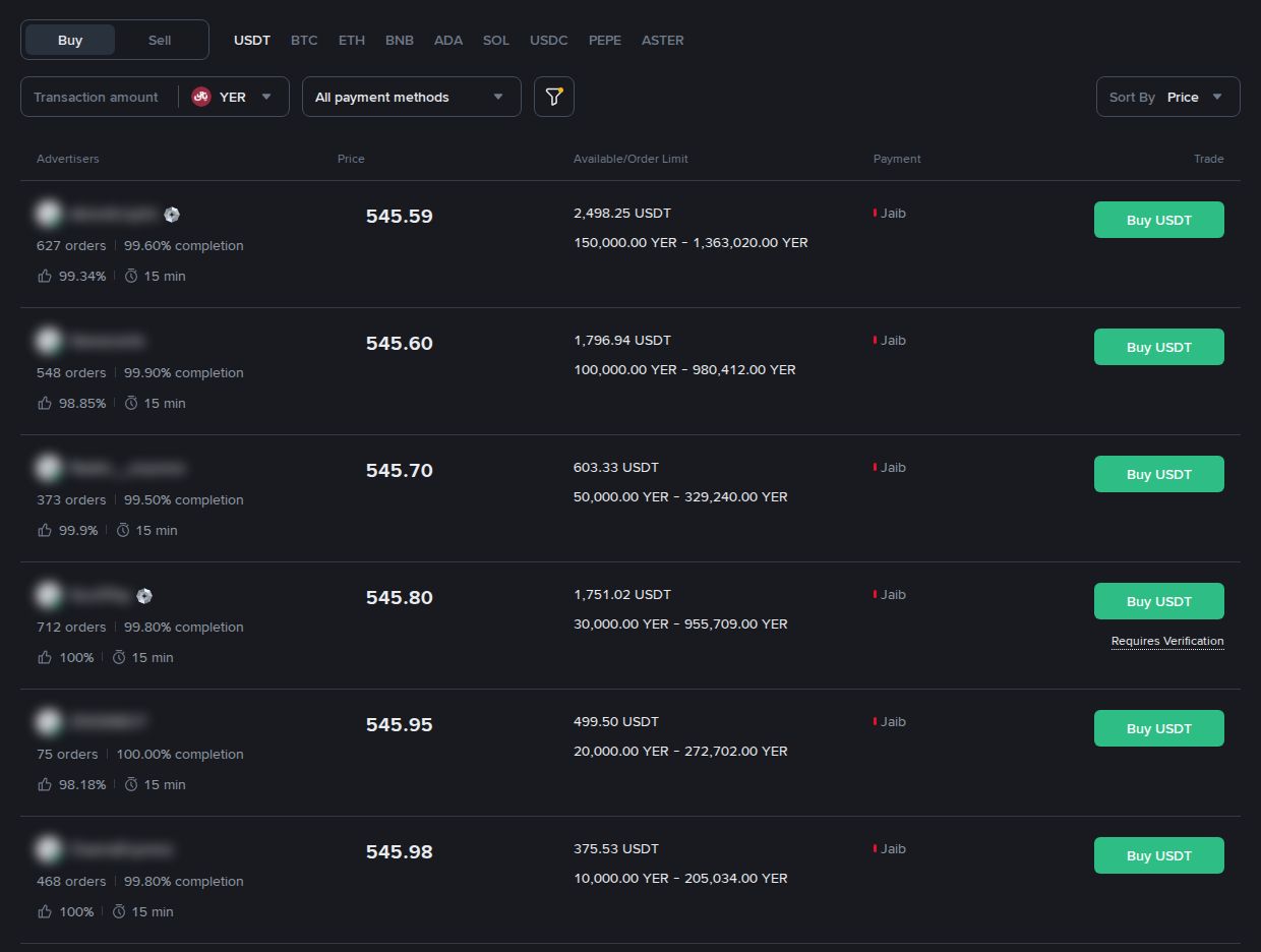 Binance P2P in Yemeni rials